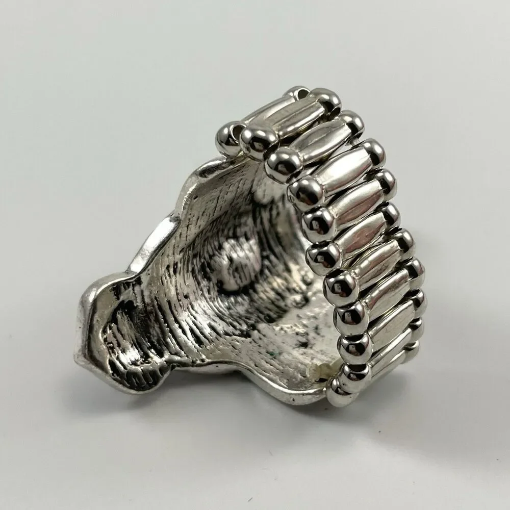 Red Howlite Silver Tone Art Deco Gothic Stretch Band Ring Adjustable Fashion